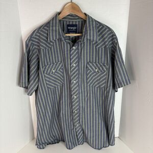 Vintage Wrangler Pearl Snap Striped Short Sleeve Shirt, Large, Blue